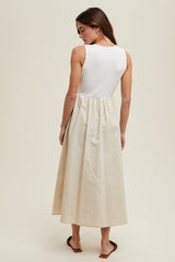 White Knit Contrast Top Sleeveless Midi Dress