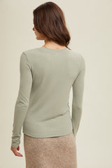 Light Olive Ribbed Long Sleeve Top