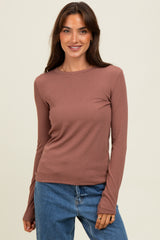 Burgundy Ribbed Maternity Long Sleeve Top