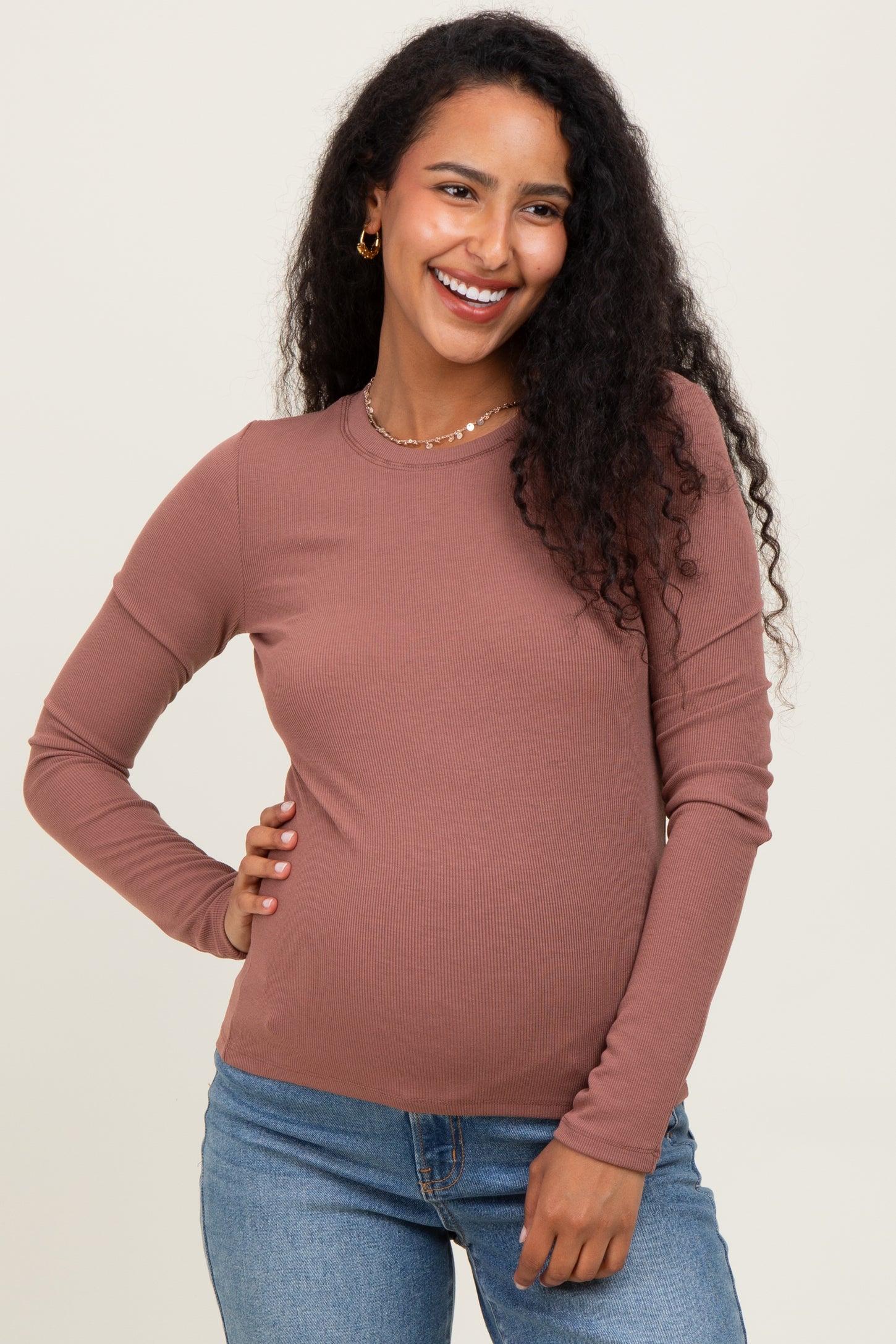 Burgundy Ribbed Maternity Long Sleeve Top