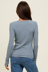 Grey Ribbed Long Sleeve Top