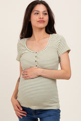Green Striped Fitted Short Sleeve Maternity Top