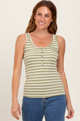 Green Striped Fitted Maternity Tank Top