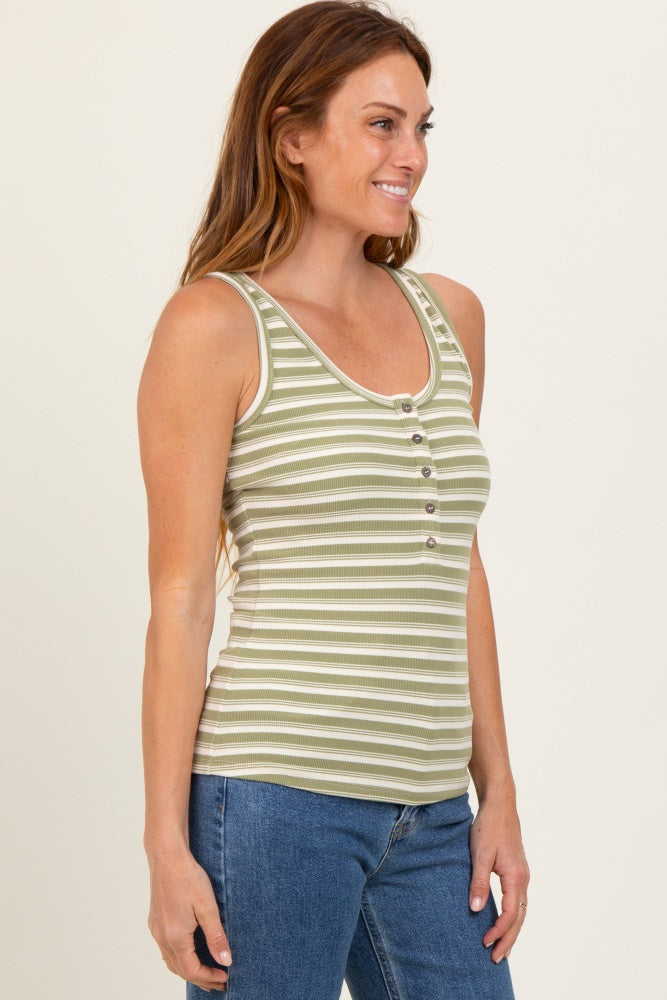 Green Striped Fitted Tank Top