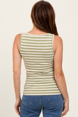 Green Striped Fitted Tank Top
