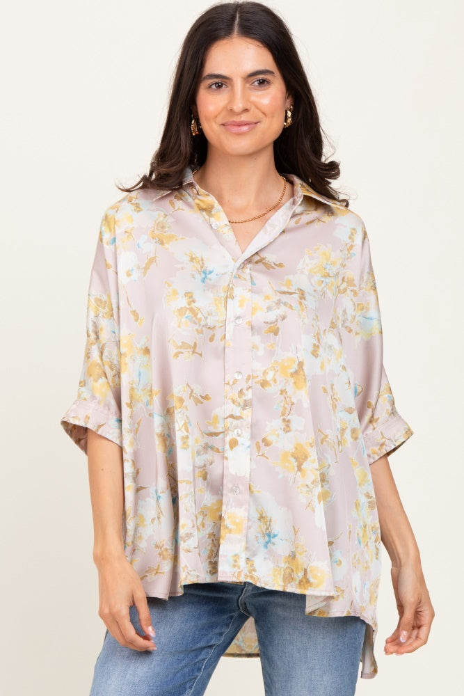 Light Pink Floral Boxy Fit Maternity Short Sleeve Blouse