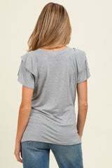 Heather Grey Double Ruffle Sleeve Maternity T-Shirt
