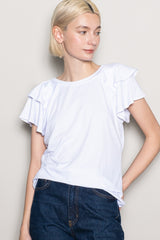 White Double Ruffle Sleeve T-Shirt
