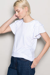 White Double Ruffle Sleeve T-Shirt
