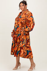 Peach Paisley V-Neck Long Sleeve Tiered Plus Maxi Dress