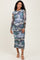 Blue Floral Mesh Overlay Ruched Maternity Midi Dress