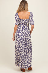 Periwinkle Smocked Waist Front Slit Maternity Maxi Dress
