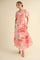 Coral Floral Print Smocked Bodice Maxi Dress