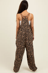 Brown Animal Print Waffle Knit Oversized Jumpsuit