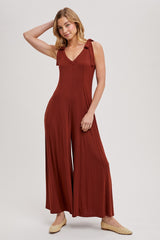 Rust Shoulder Tie Wide Leg Jumpsuit