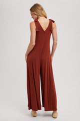 Rust Shoulder Tie Wide Leg Jumpsuit