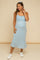 Light Blue Cherry Print Shoulder Tie Maternity Midi Dress