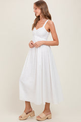 Ivory Eyelet Lace Sweetheart Neckline Midi Dress