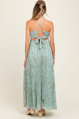 Mint Green Floral Cutout Tie Back Maternity Maxi Dress