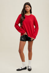 Red Contrast Scallop Trim Sweater