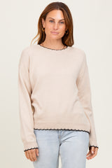 Taupe Contrast Scallop Trim Sweater