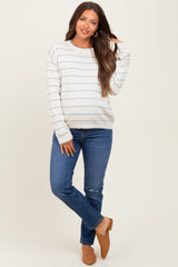 Cream Striped Drop Shoulder Maternity Sweater