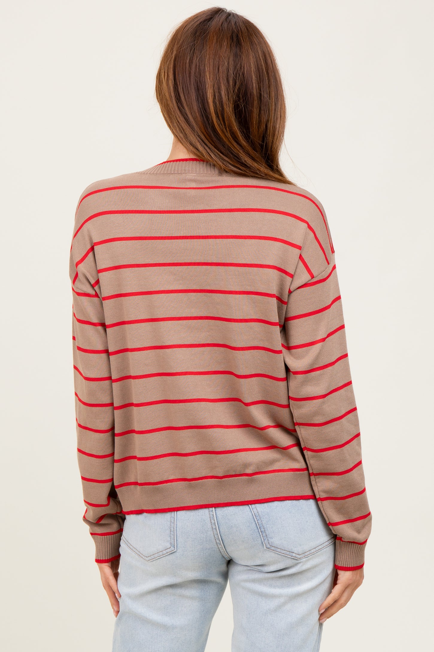 Mocha Striped Drop Shoulder Sweater