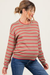Mocha Striped Drop Shoulder Maternity Sweater