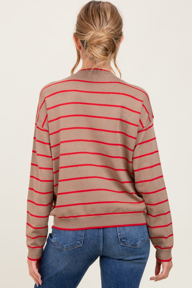 Mocha Striped Drop Shoulder Maternity Sweater