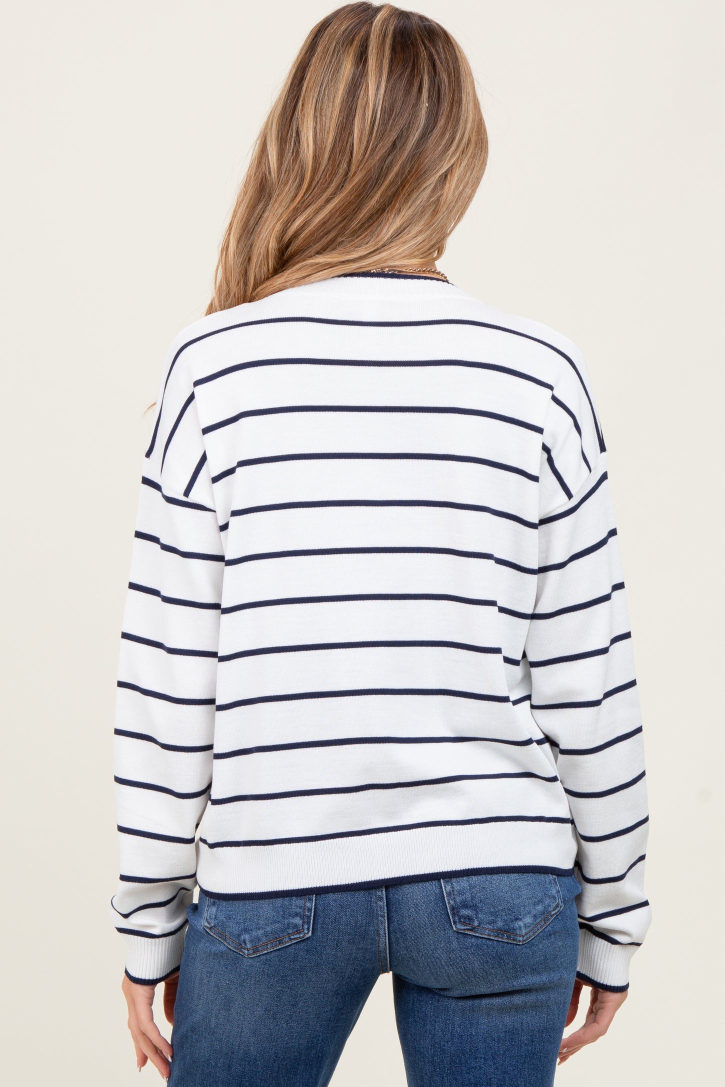 White Striped Drop Shoulder Maternity Sweater
