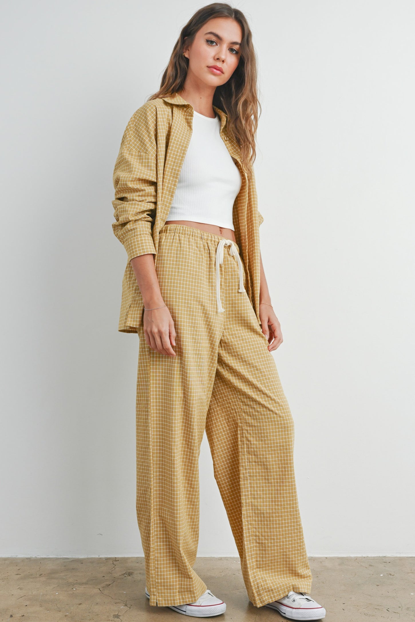 Yellow Checker Plaid Button Down Shirt