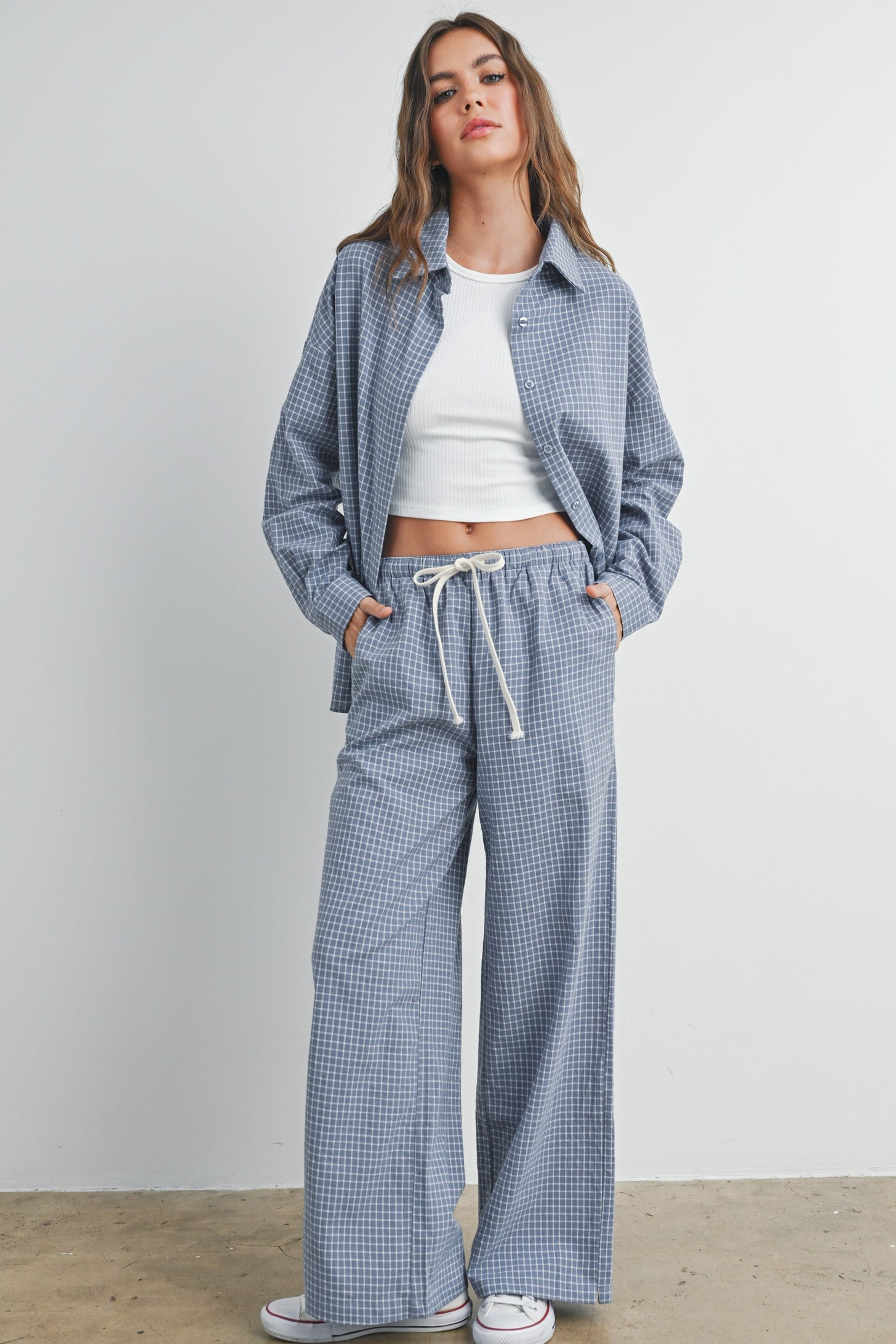 Blue Checker Plaid Button Down Shirt
