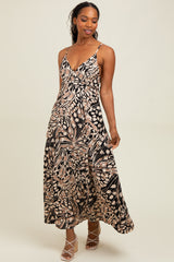 Black Printed Open Back Maternity Maxi Dress