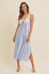 Light Blue Satin Lace Side Slit Maternity Slip Dress
