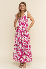 Fuchsia Bloom Floral Print Smocked Maxi Dress