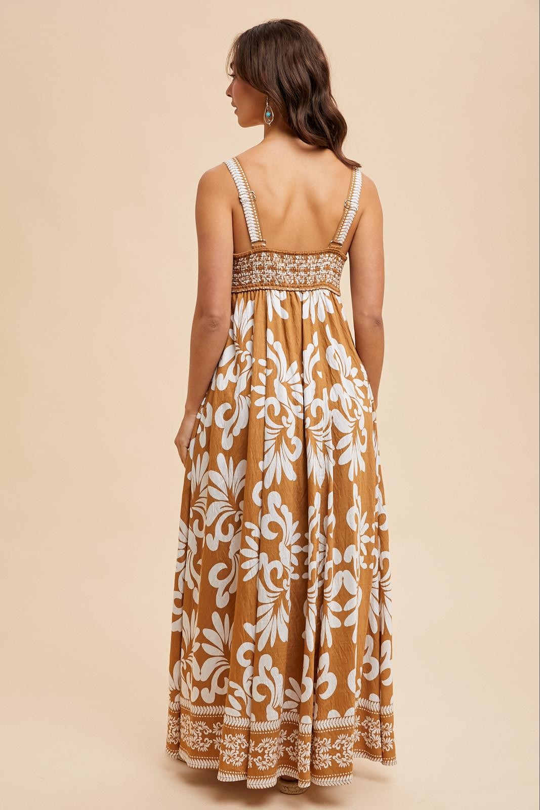 Camel Resort Border Print Maxi Dress