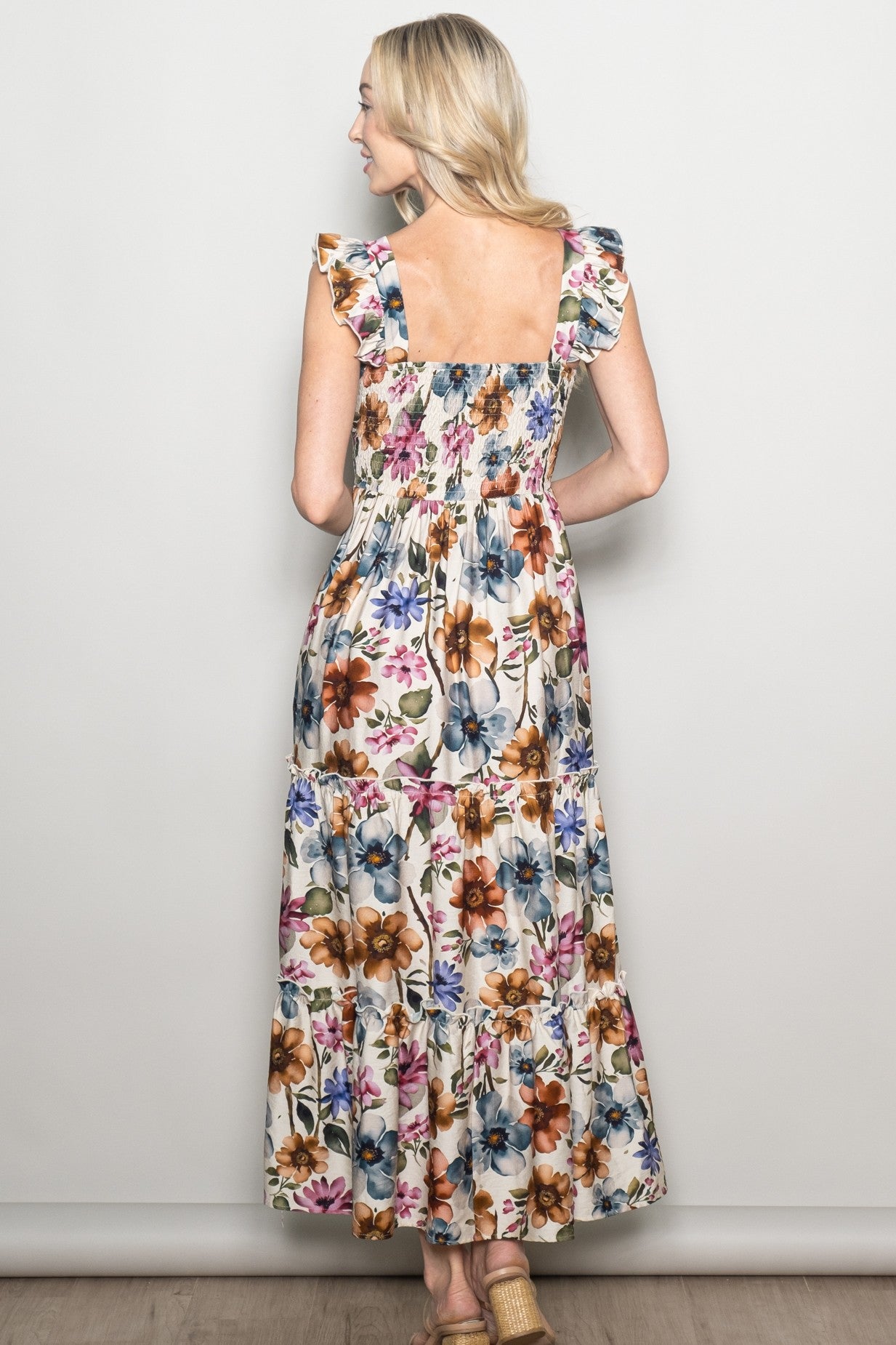 Multicolor Floral Smocked Tiered Maxi Dress