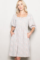 Light Olive Floral Front Tie Dress