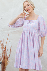Lavender Floral Front Tie Dress