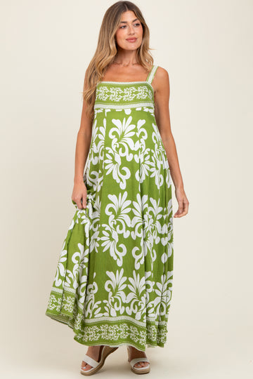 Green Resort Border Print Maternity Maxi Dress