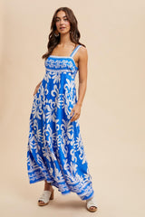 Blue Resort Border Print Maternity Maxi Dress