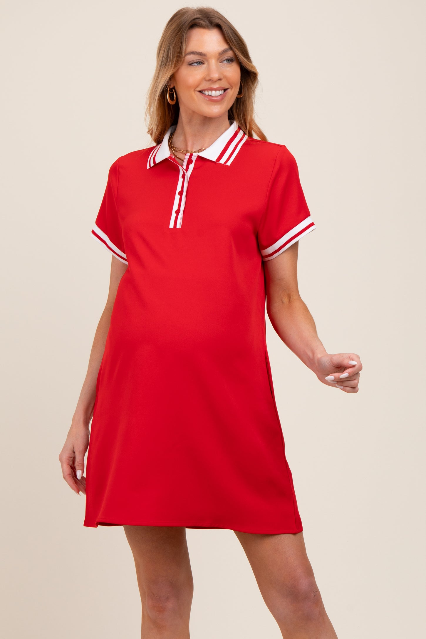 Red Sporty Maternity Polo Dress