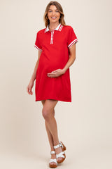 Red Sporty Maternity Polo Dress