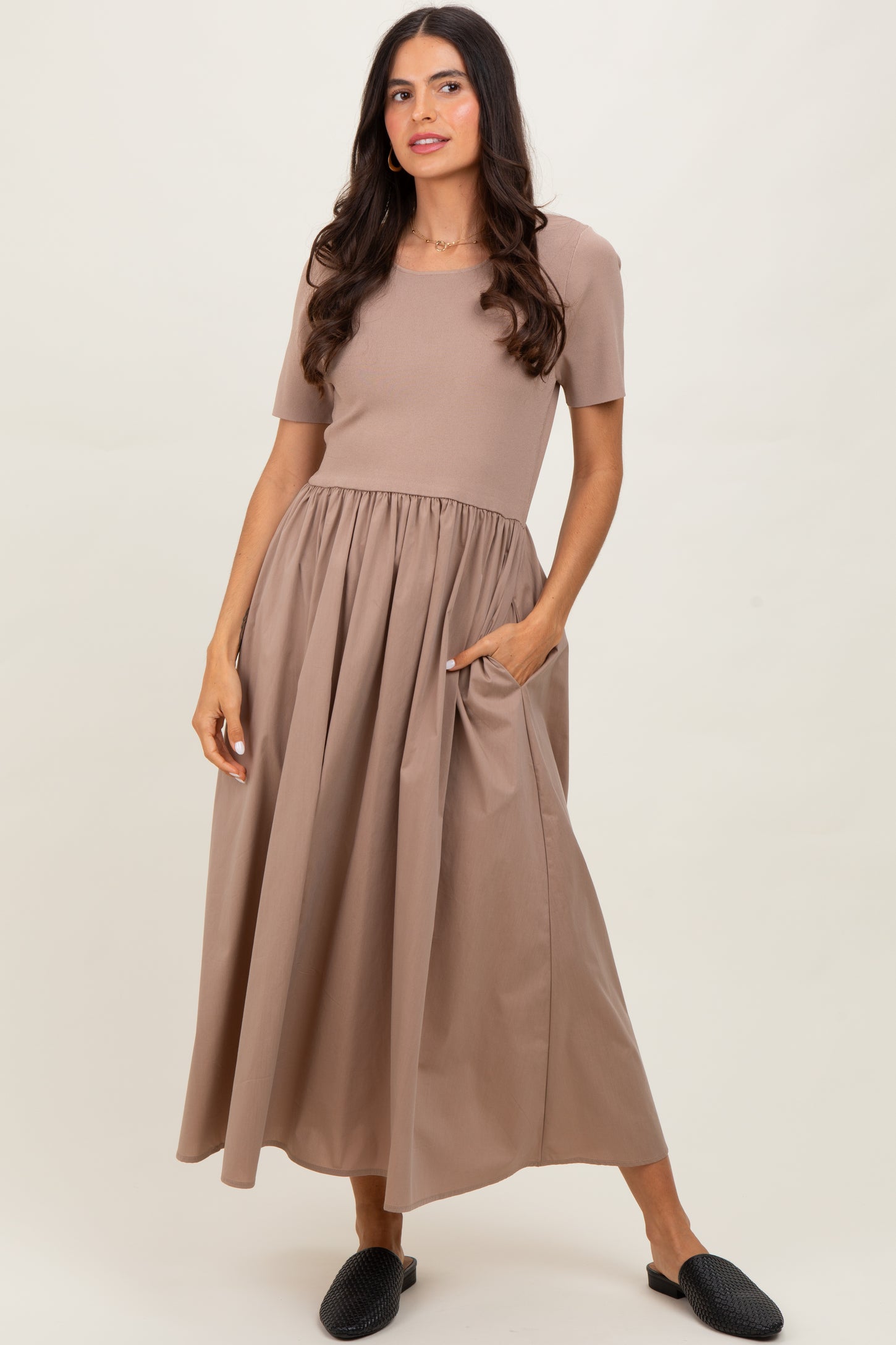 Taupe Solid Maxi Dress