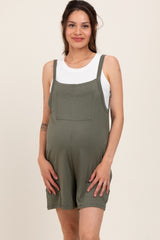 Green Olive Front Pocket Overall Knit Maternity Romper