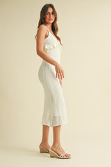 Ivory Sleeveless Frill Sweater Midi Dress