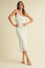 Ivory Sleeveless Frill Sweater Midi Dress