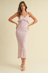 Light Pink Sleeveless Frill Sweater Midi Dress
