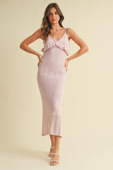 Light Pink Sleeveless Frill Sweater Midi Dress
