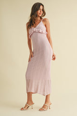 Light Pink Sleeveless Frill Sweater Midi Dress